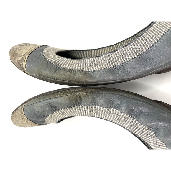 Tory Burch Gabby Cap Toe Scrunch Flat Gunmetal / Silver Ballet Flat Size 8.5 - Picture 11 of 11